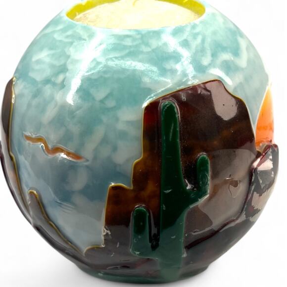 CCARVED BALL CANDLE Wax Ball Candle Mountains Cactus Handmade Sculpted Solid 5" - Picture 1 of 5